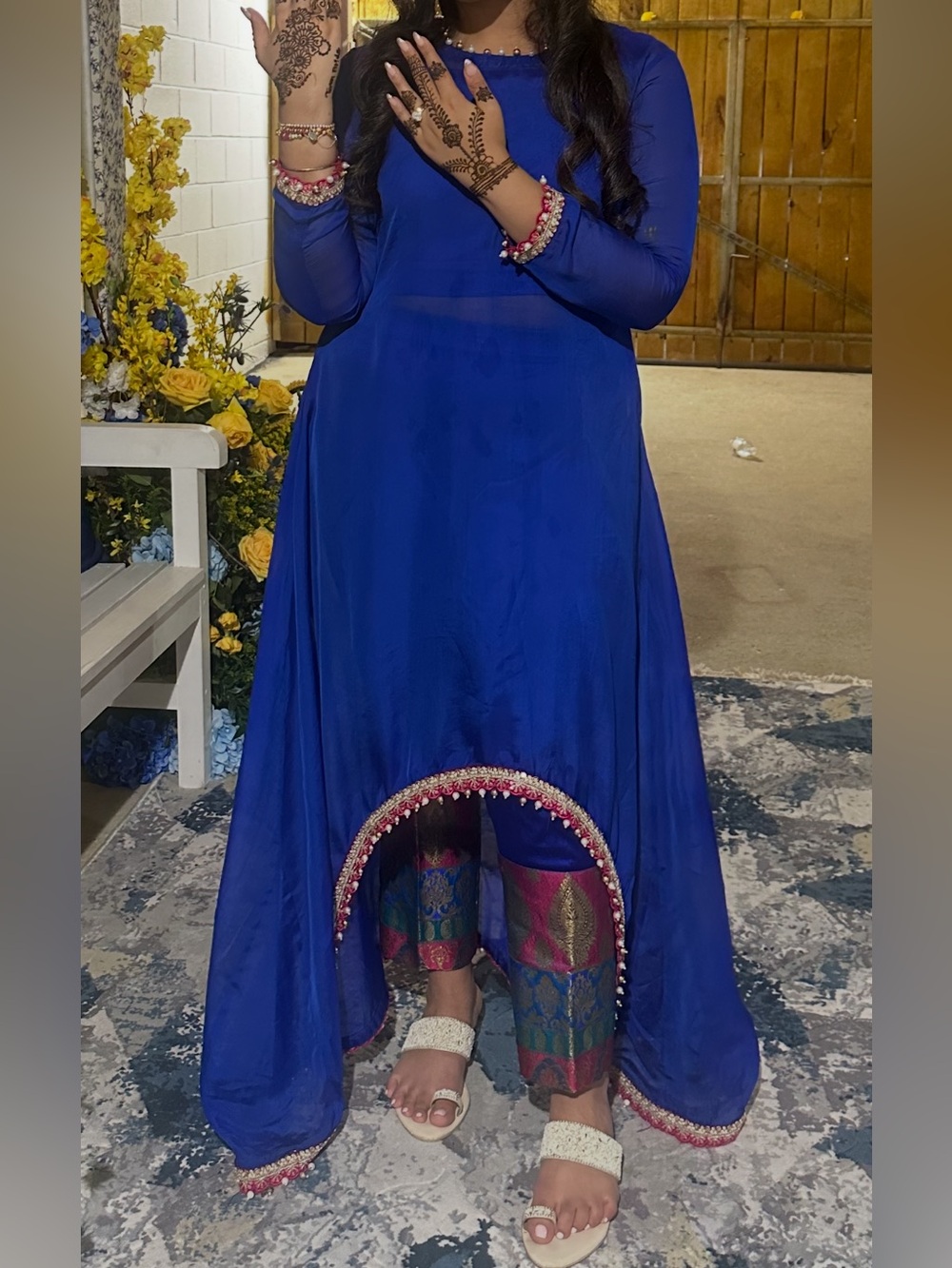 Royal Blue High-Low A-Line Women's Pant Suit